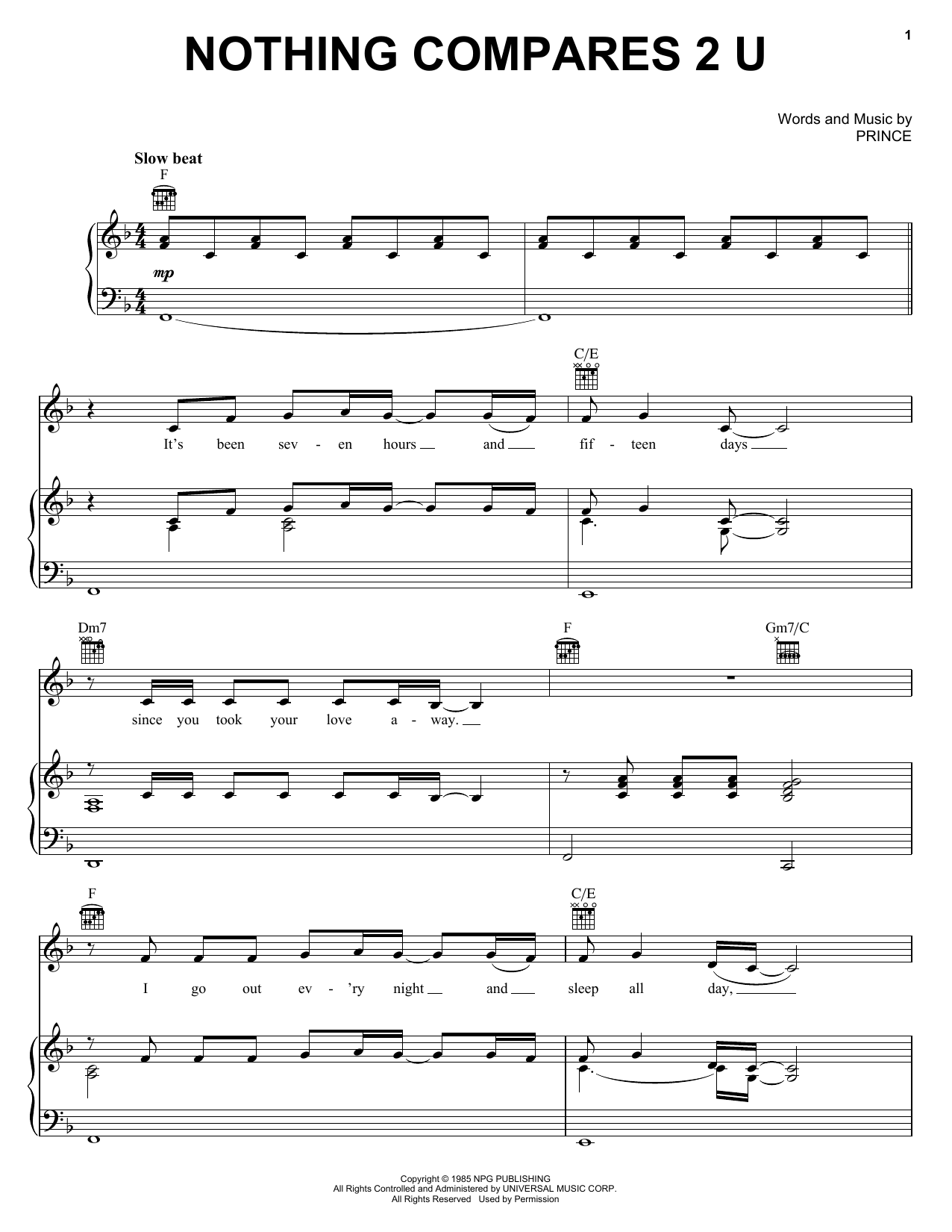 Download Prince Nothing Compares 2 U Sheet Music and learn how to play Piano, Vocal & Guitar (Right-Hand Melody) PDF digital score in minutes