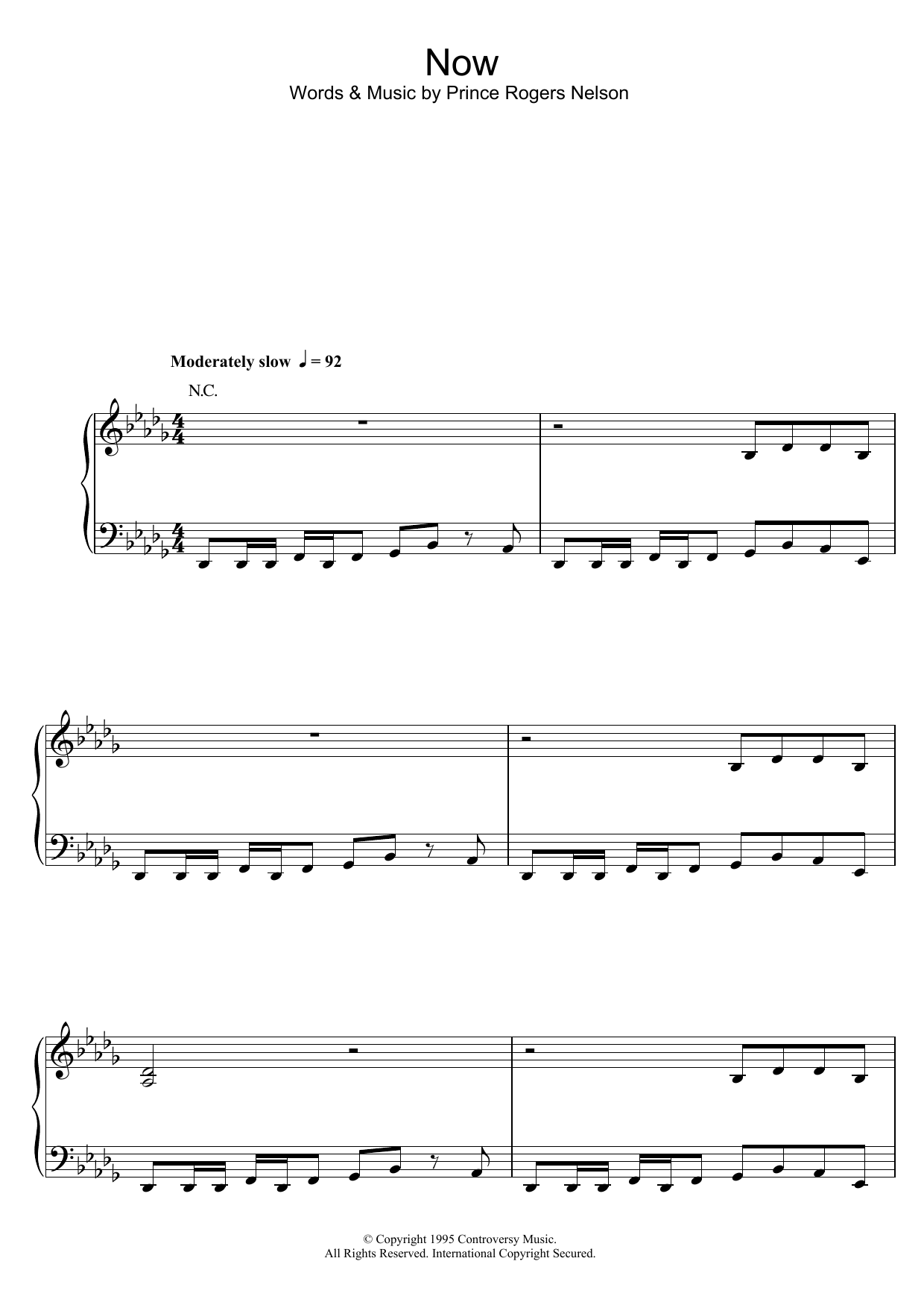 Download Prince Now Sheet Music and learn how to play Piano, Vocal & Guitar PDF digital score in minutes