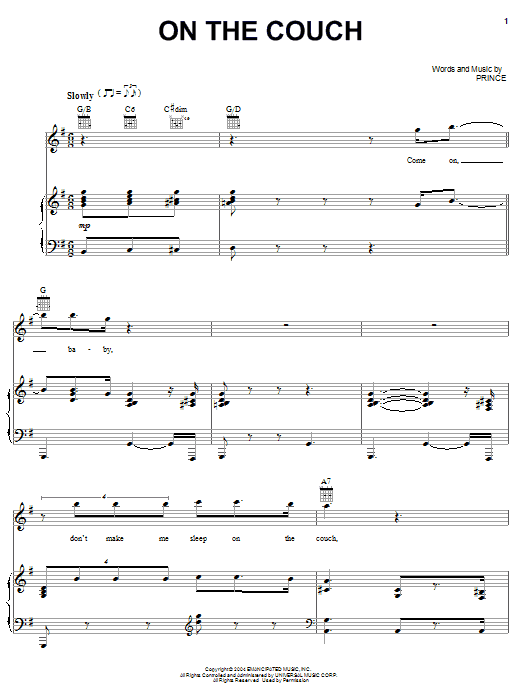 Download Prince On The Couch Sheet Music and learn how to play Piano, Vocal & Guitar (Right-Hand Melody) PDF digital score in minutes