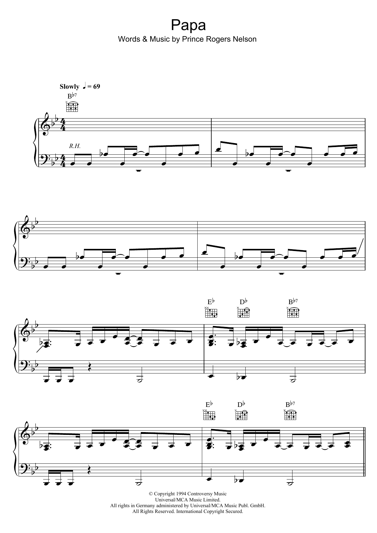 Download Prince Papa Sheet Music and learn how to play Piano, Vocal & Guitar (Right-Hand Melody) PDF digital score in minutes