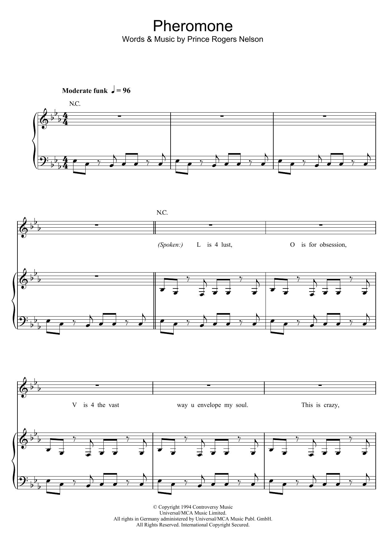 Download Prince Pheromone Sheet Music and learn how to play Piano, Vocal & Guitar (Right-Hand Melody) PDF digital score in minutes