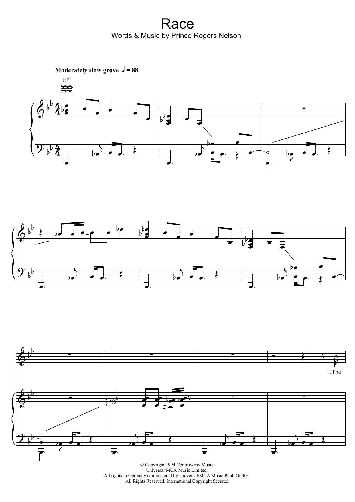 Download Prince Race Sheet Music and learn how to play Piano, Vocal & Guitar (Right-Hand Melody) PDF digital score in minutes