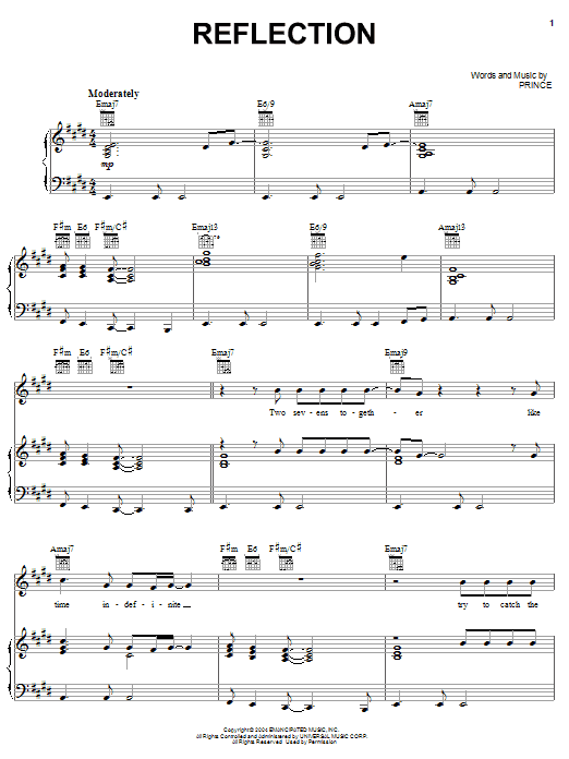 Download Prince Reflection Sheet Music and learn how to play Piano, Vocal & Guitar (Right-Hand Melody) PDF digital score in minutes