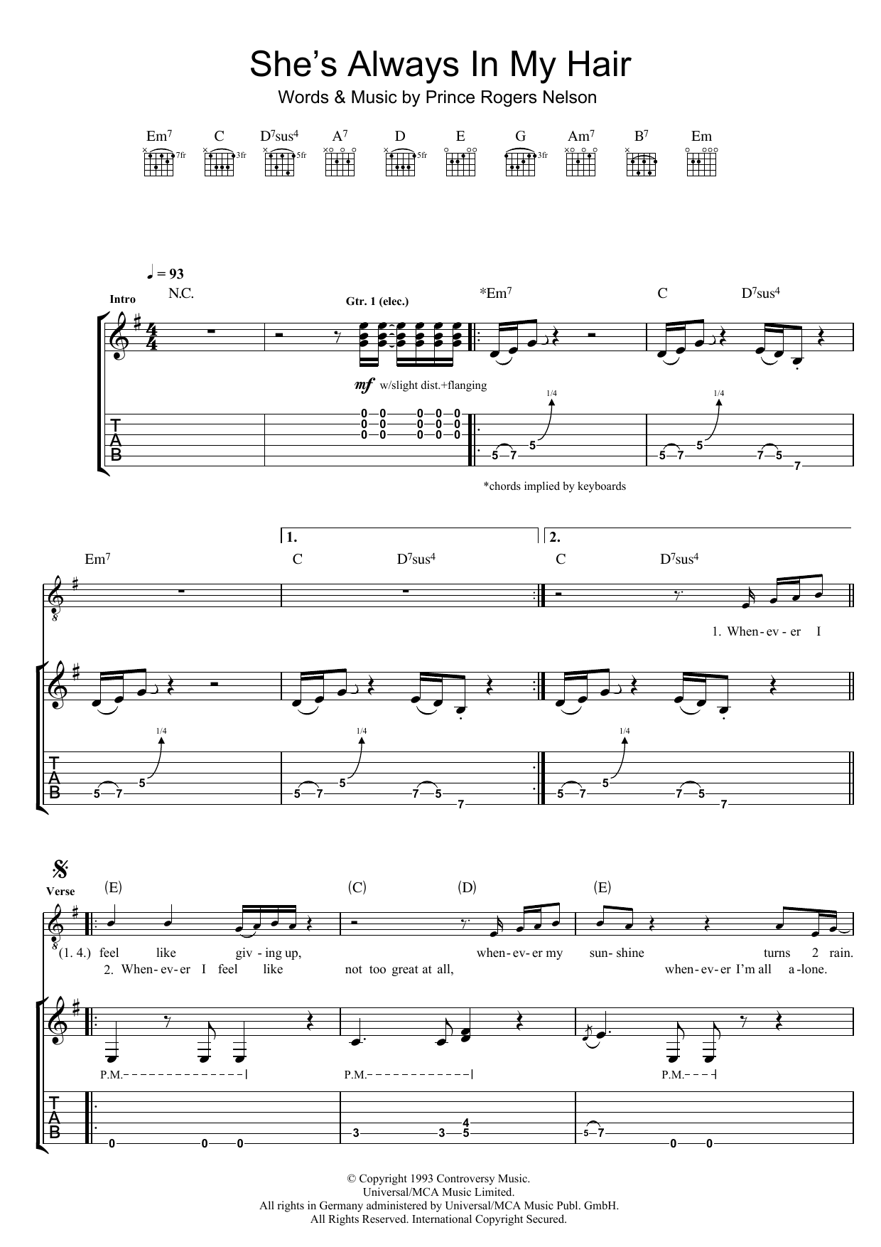 Download Prince She's Always In My Hair Sheet Music and learn how to play Easy Piano PDF digital score in minutes