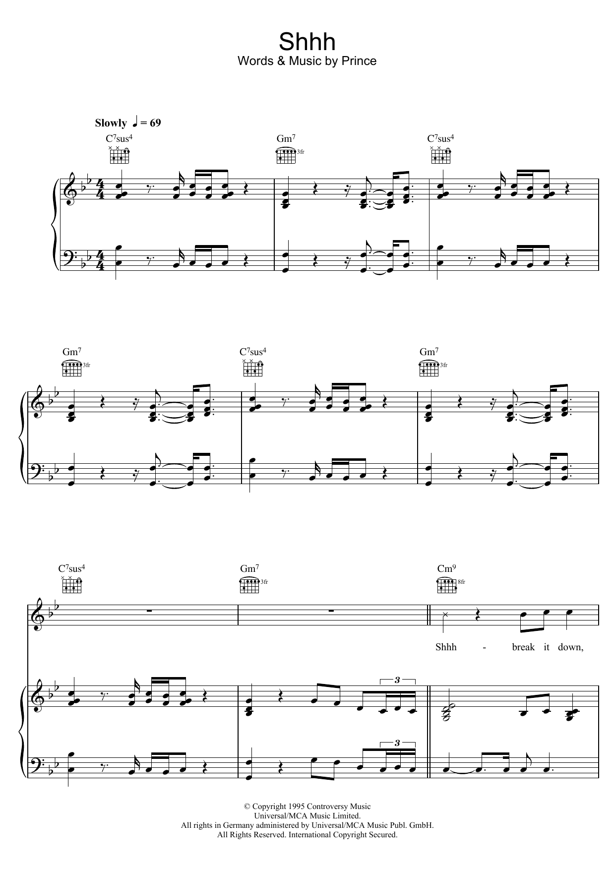 Download Prince Shhh Sheet Music and learn how to play Piano, Vocal & Guitar (Right-Hand Melody) PDF digital score in minutes