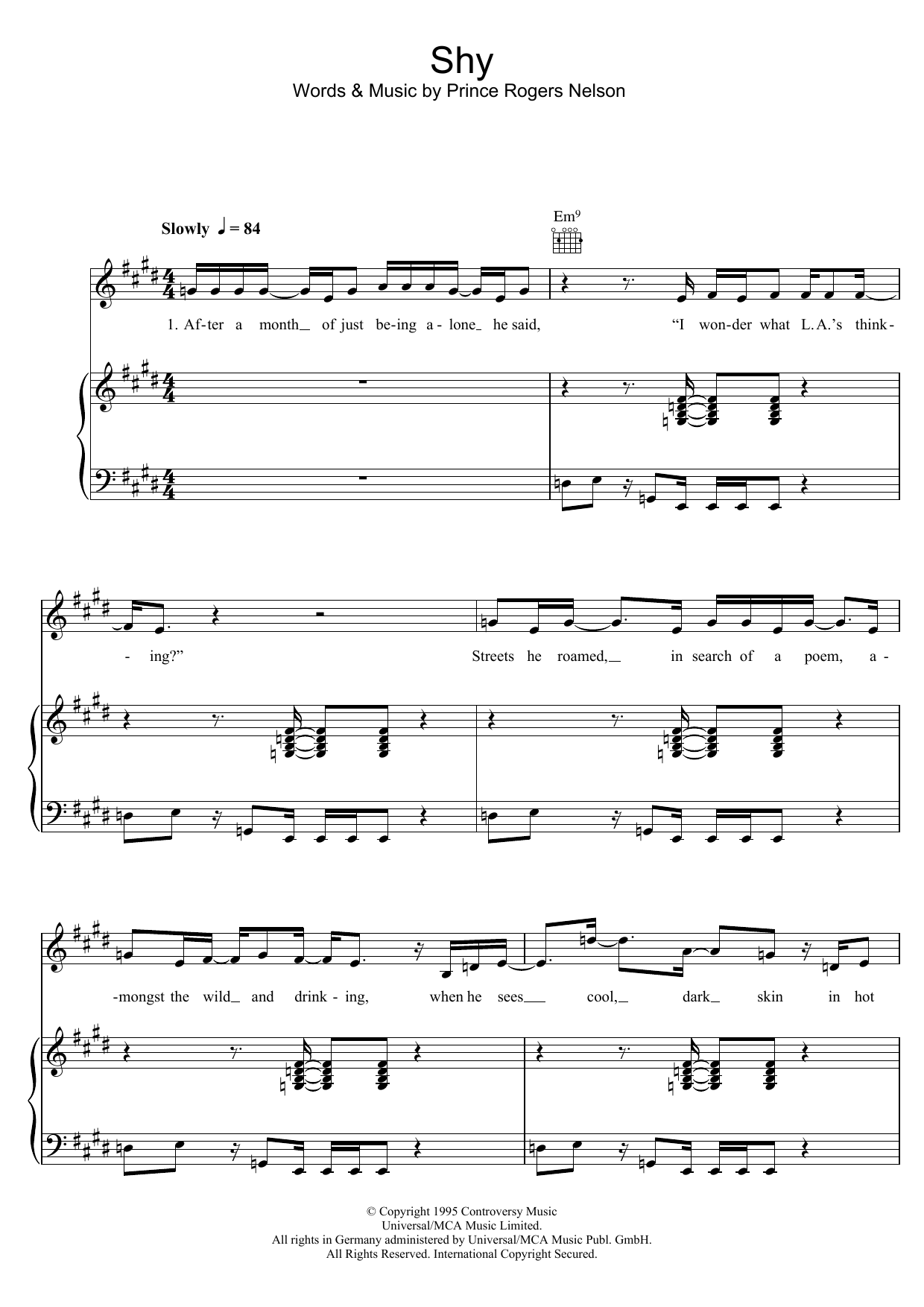 Download Prince Shy Sheet Music and learn how to play Piano, Vocal & Guitar PDF digital score in minutes