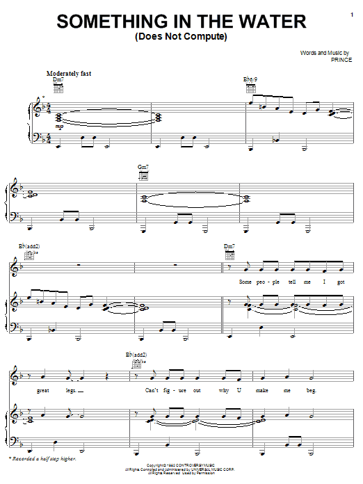 Download Prince Something In The Water (Does Not Compute) Sheet Music and learn how to play Piano, Vocal & Guitar (Right-Hand Melody) PDF digital score in minutes