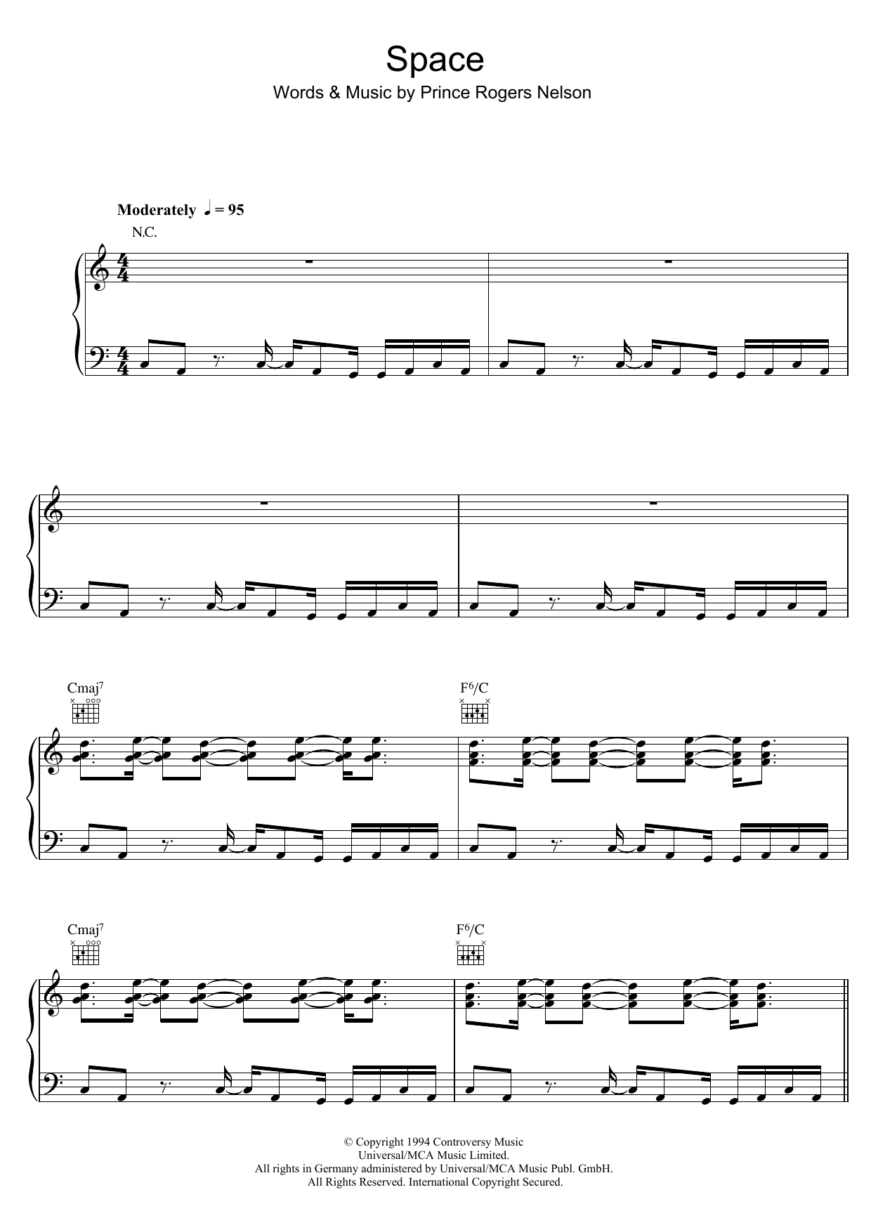 Download Prince Space Sheet Music and learn how to play Piano, Vocal & Guitar (Right-Hand Melody) PDF digital score in minutes