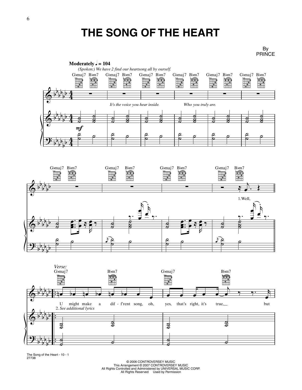 Download Prince Song Of The Heart (from Happy Feet) Sheet Music and learn how to play Piano, Vocal & Guitar Chords (Right-Hand Melody) PDF digital score in minutes