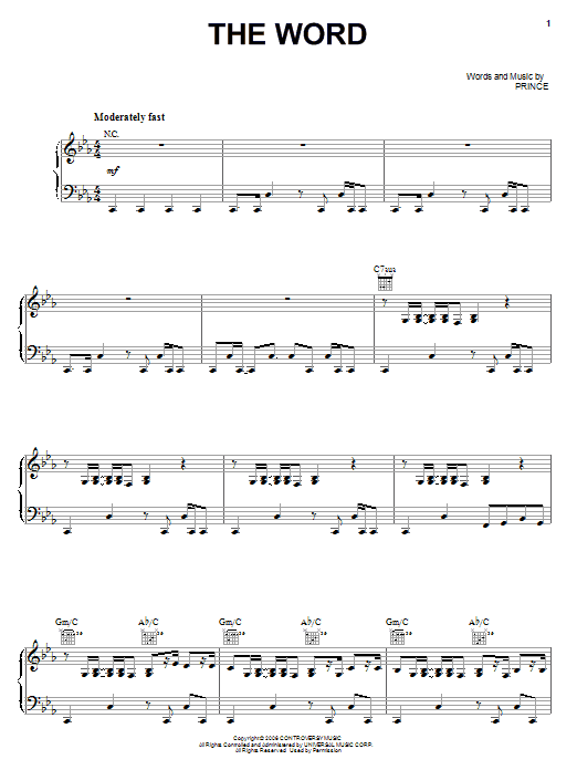 Download Prince The Word Sheet Music and learn how to play Piano, Vocal & Guitar (Right-Hand Melody) PDF digital score in minutes