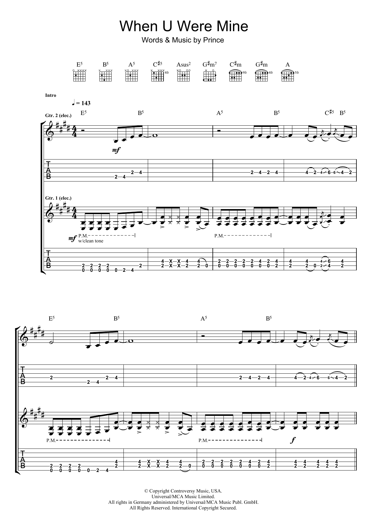 Download Prince When U Were Mine Sheet Music and learn how to play Guitar Tab PDF digital score in minutes