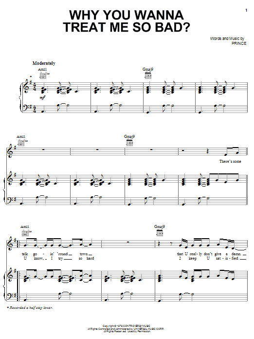 Download Prince Why You Wanna Treat Me So Bad Sheet Music and learn how to play Piano, Vocal & Guitar (Right-Hand Melody) PDF digital score in minutes
