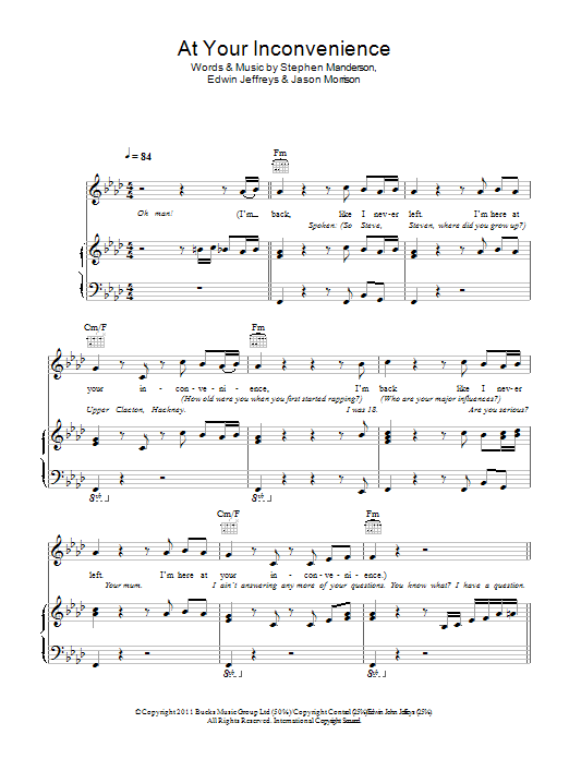 Download Professor Green At Your Inconvenience Sheet Music and learn how to play Piano, Vocal & Guitar (Right-Hand Melody) PDF digital score in minutes