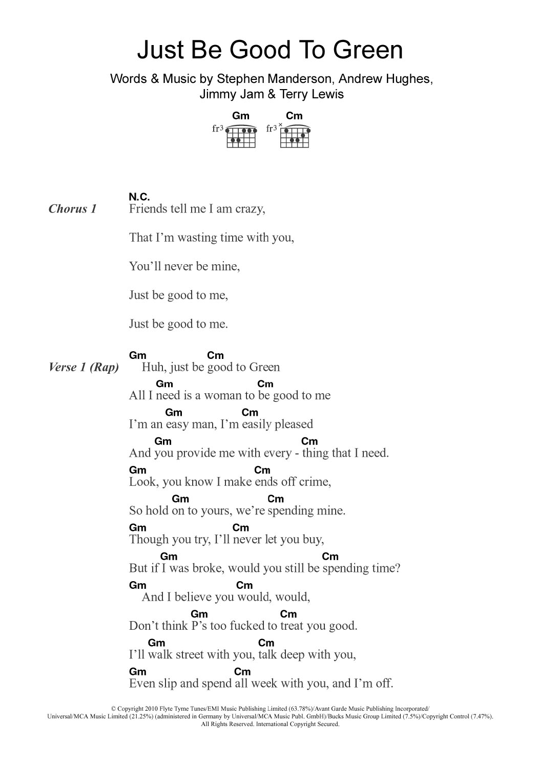 Download Professor Green Just Be Good To Green (featuring Lily Allen) Sheet Music and learn how to play Guitar Chords/Lyrics PDF digital score in minutes