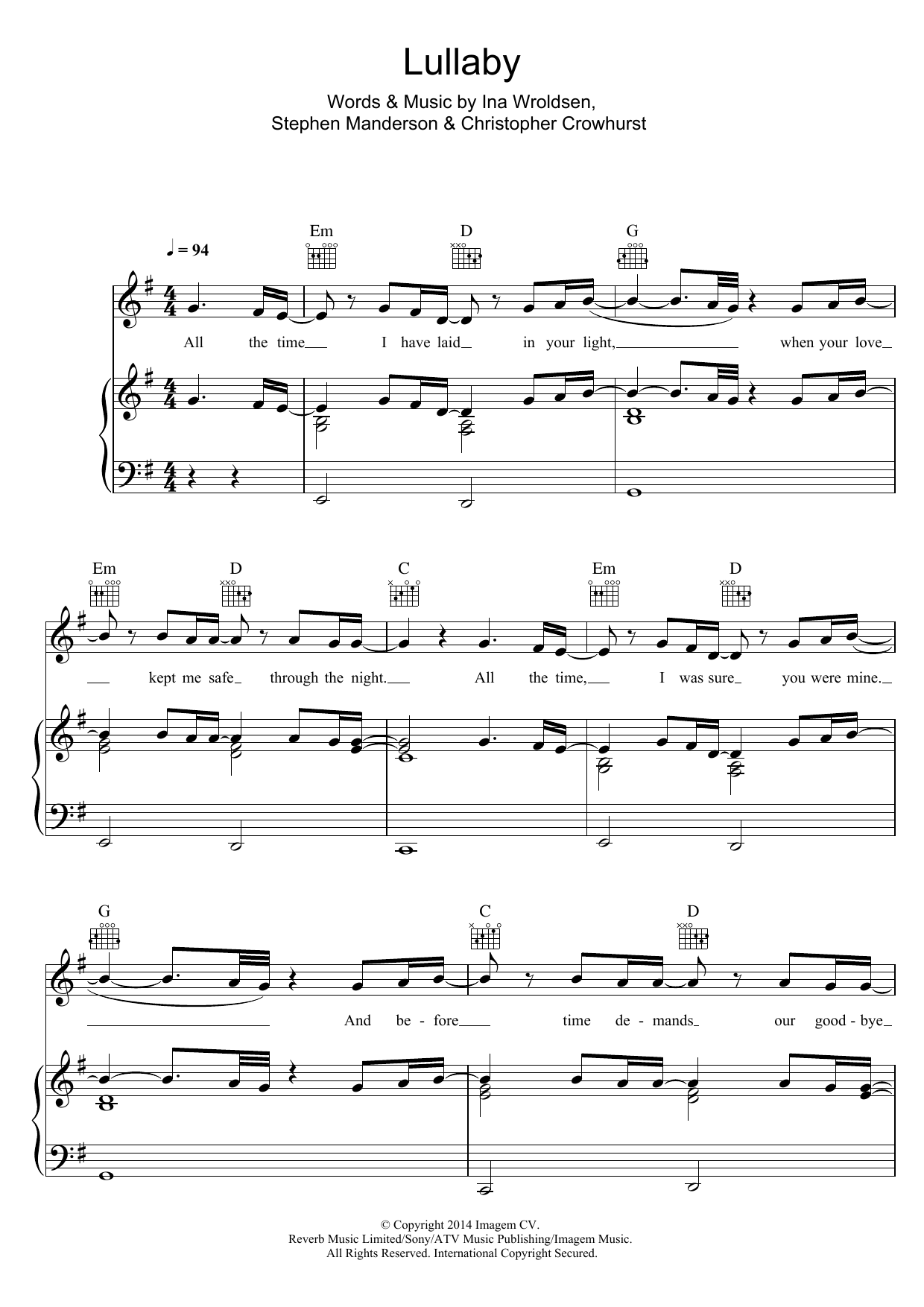 Download Professor Green Lullaby (feat. Tori Kelly) Sheet Music and learn how to play Piano, Vocal & Guitar (Right-Hand Melody) PDF digital score in minutes