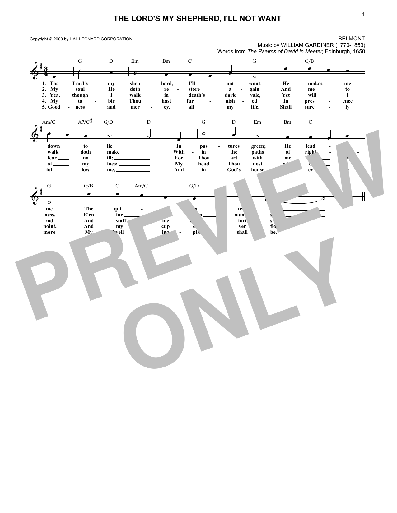 Download Scottish Psalter The Lord's My Shepherd, I'll Not Want Sheet Music and learn how to play Melody Line, Lyrics & Chords PDF digital score in minutes