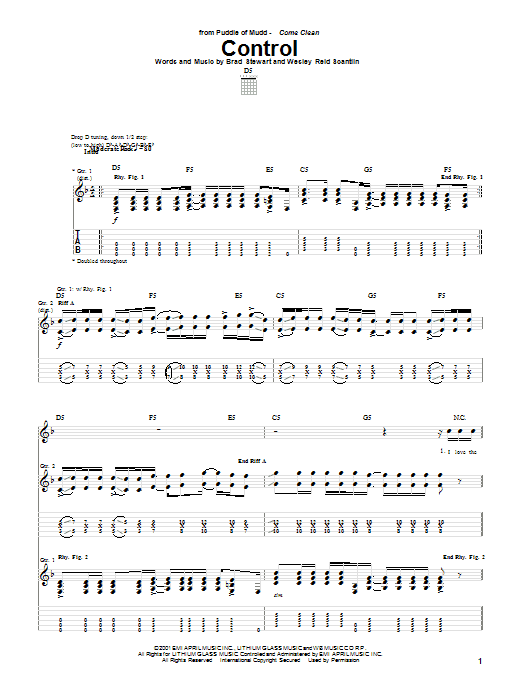 Download Puddle Of Mudd Control Sheet Music and learn how to play Easy Guitar PDF digital score in minutes