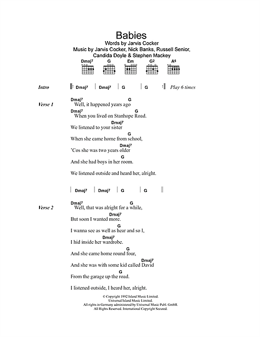 Download Pulp Babies Sheet Music and learn how to play Lyrics & Chords PDF digital score in minutes