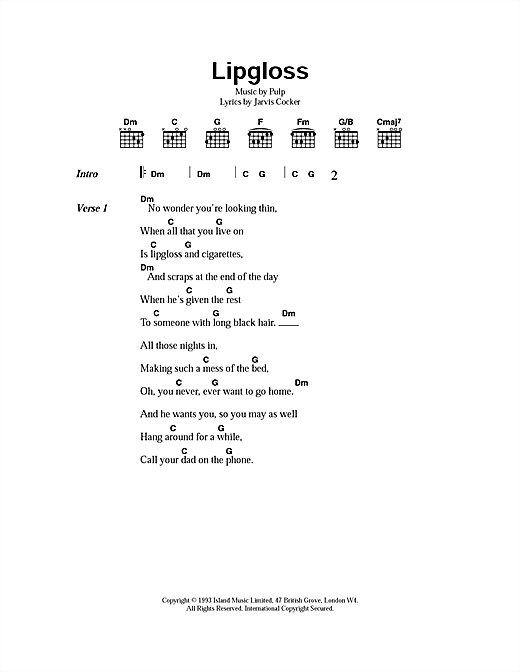 Download Pulp Lipgloss Sheet Music and learn how to play Lyrics & Chords PDF digital score in minutes