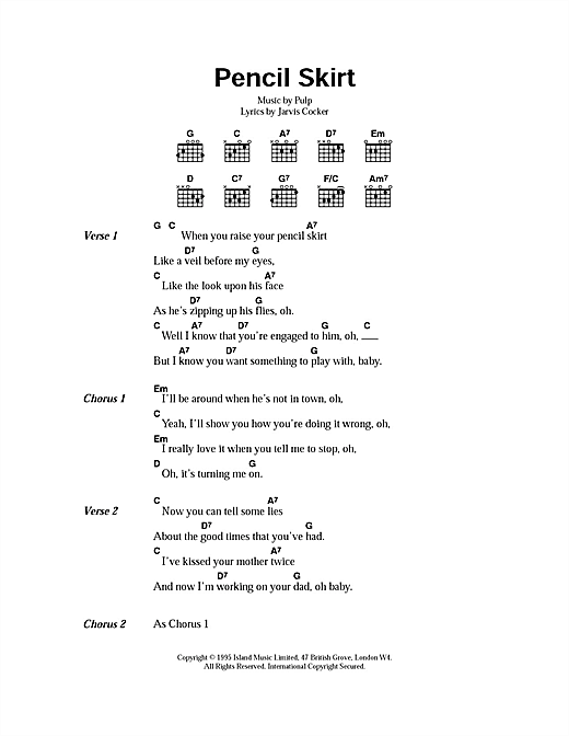 Download Pulp Pencil Skirt Sheet Music and learn how to play Lyrics & Chords PDF digital score in minutes