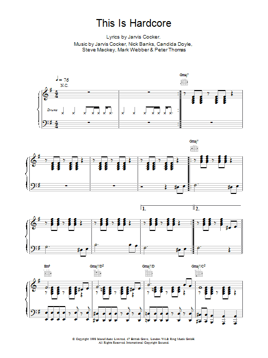 Download Pulp This Is Hardcore Sheet Music and learn how to play Lyrics & Chords PDF digital score in minutes