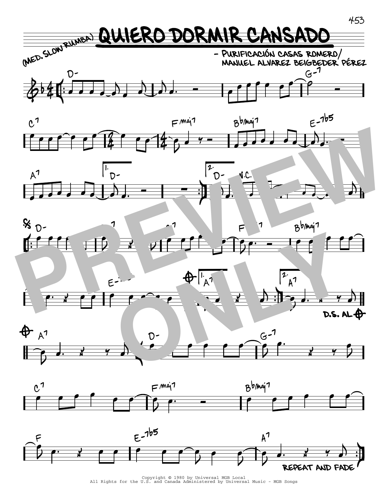 Download Purificación Casas Romero Quiero Dormir Cansado Sheet Music and learn how to play Real Book – Melody & Chords PDF digital score in minutes