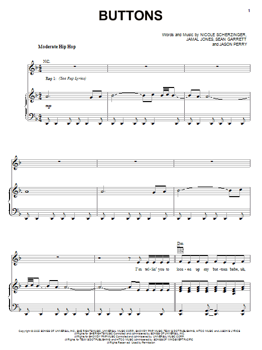 Download Pussycat Dolls Buttons (feat. Snoop Dogg) Sheet Music and learn how to play Piano, Vocal & Guitar (Right-Hand Melody) PDF digital score in minutes