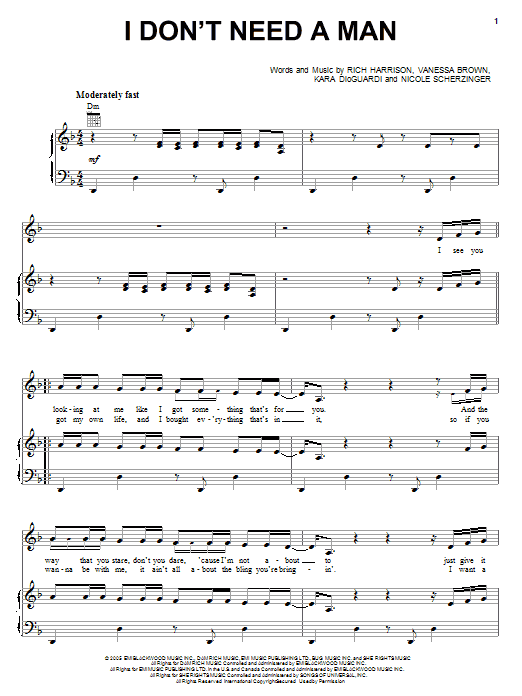 Download Pussycat Dolls I Don't Need A Man Sheet Music and learn how to play Piano, Vocal & Guitar (Right-Hand Melody) PDF digital score in minutes