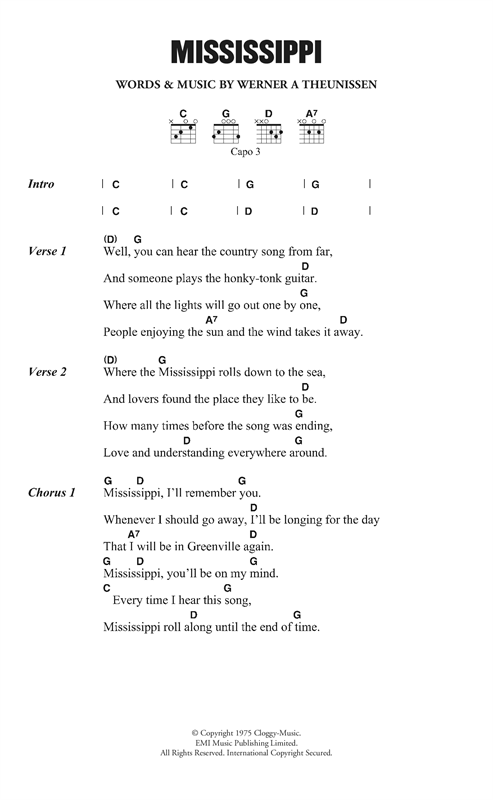 Download Pussycat Mississippi Sheet Music and learn how to play Lyrics & Chords PDF digital score in minutes