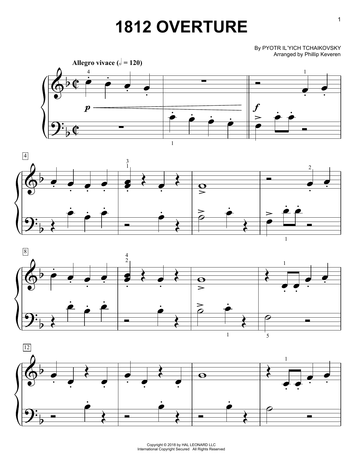 Download Phillip Keveren 1812 Overture Sheet Music and learn how to play Big Note Piano PDF digital score in minutes