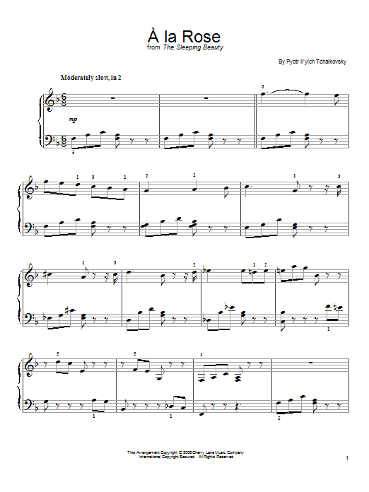 Download Pyotr Ilyich Tchaikovsky Adagio 'A La Rose' Sheet Music and learn how to play Easy Piano PDF digital score in minutes