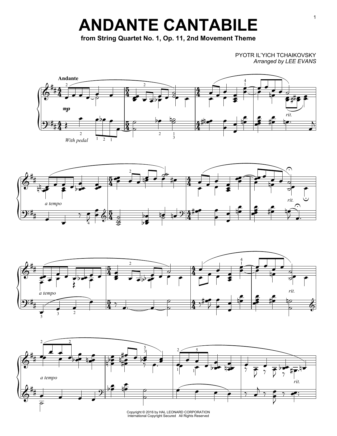 Download Lee Evans Andante Cantabile Sheet Music and learn how to play Piano PDF digital score in minutes
