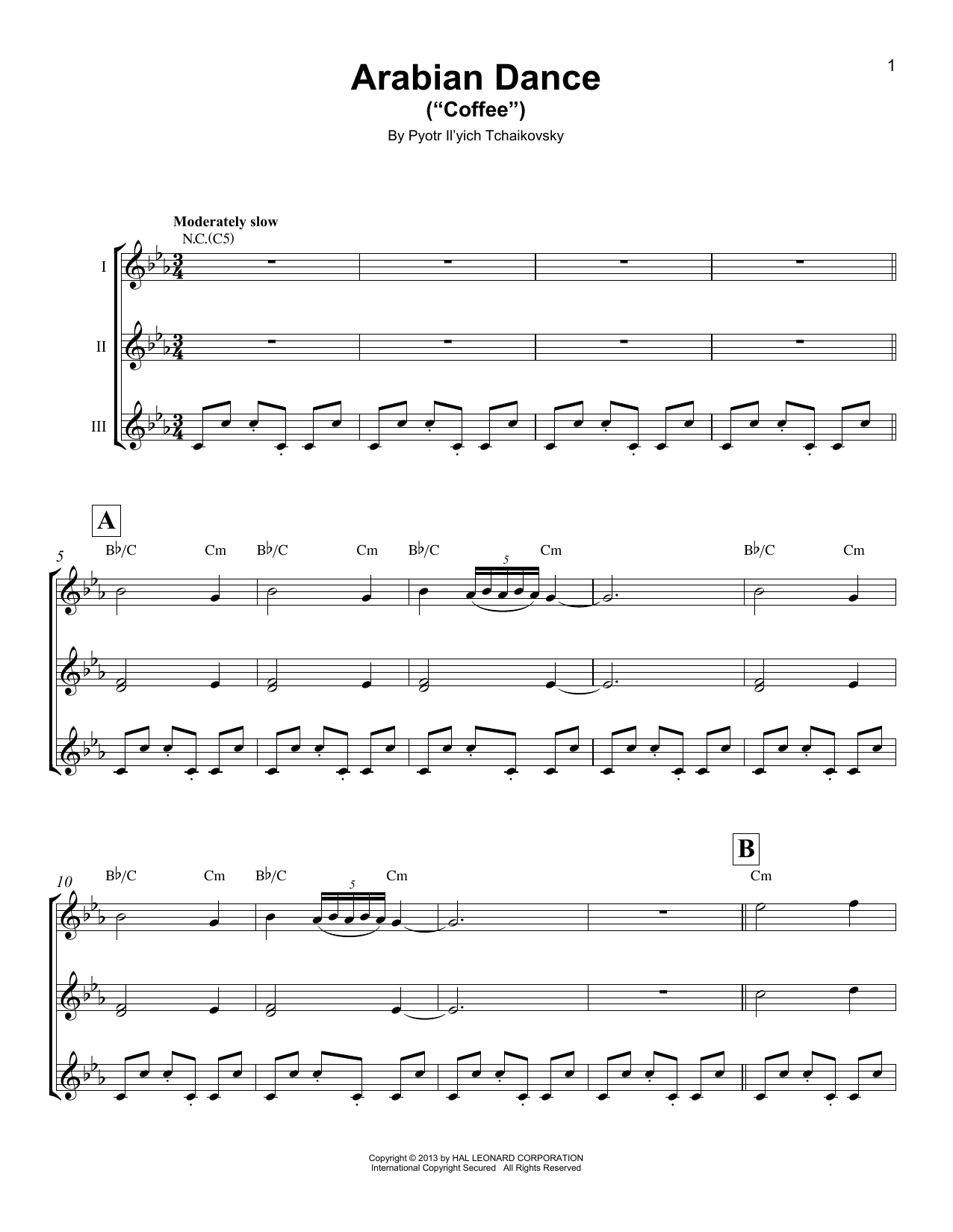 Download Pyotr Il'yich Tchaikovsky Arabian Dance (Coffee) Sheet Music and learn how to play Ukulele Ensemble PDF digital score in minutes