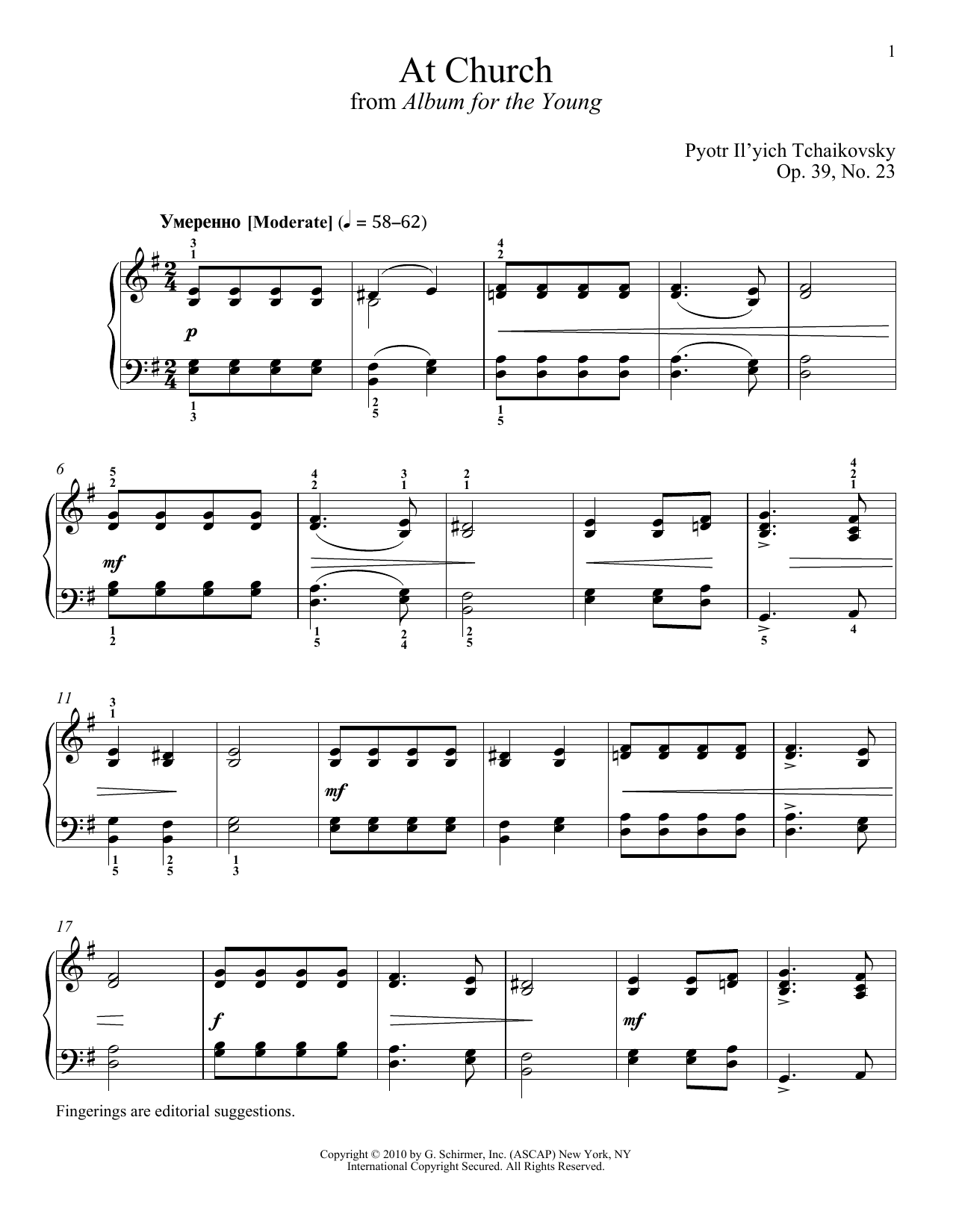 Download Pyotr Il'yich Tchaikovsky At Church Sheet Music and learn how to play Piano PDF digital score in minutes
