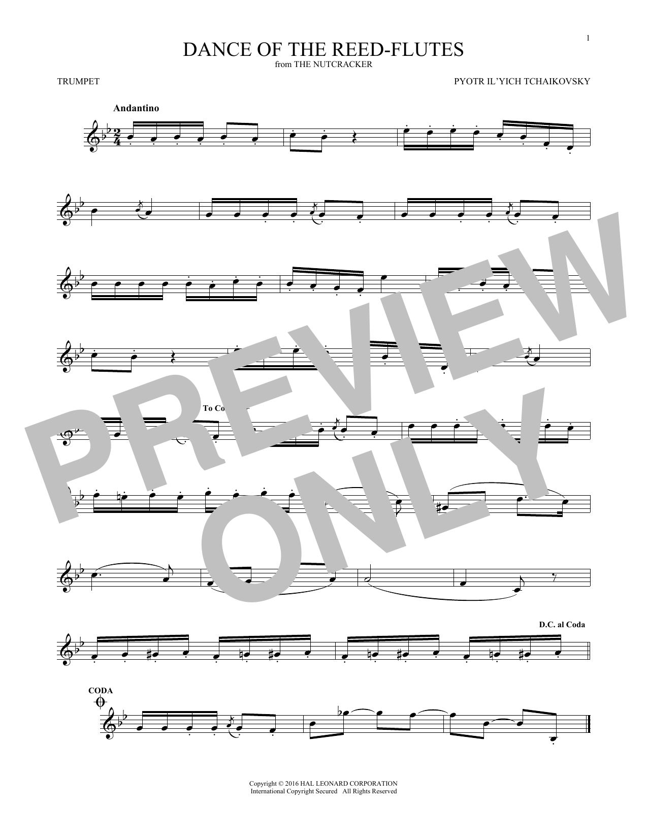 Download Pyotr Il'yich Tchaikovsky Dance Of The Reed Flutes, Op. 71a Sheet Music and learn how to play Trumpet PDF digital score in minutes