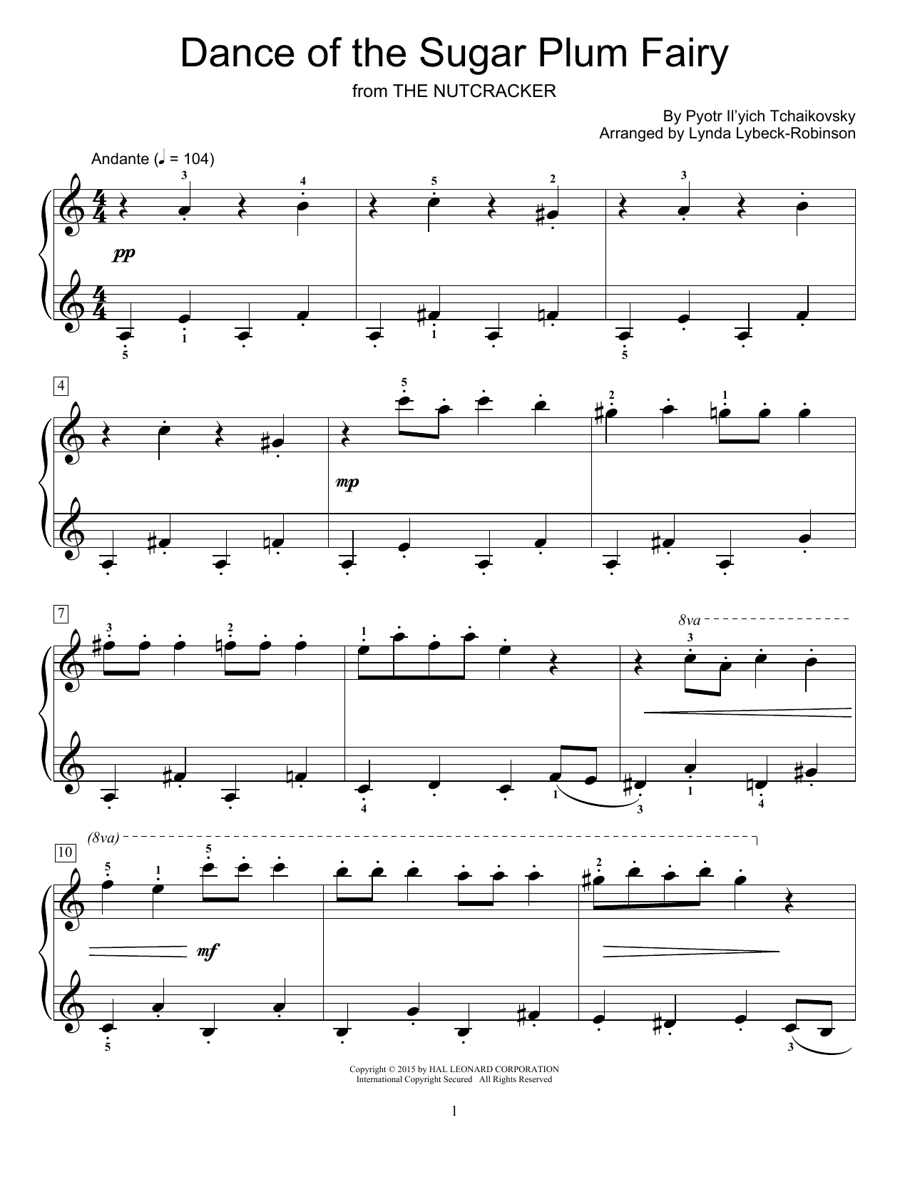 Download Pyotr Ilyich Tchaikovsky Dance Of The Sugar Plum Fairy Sheet Music and learn how to play Easy Piano PDF digital score in minutes