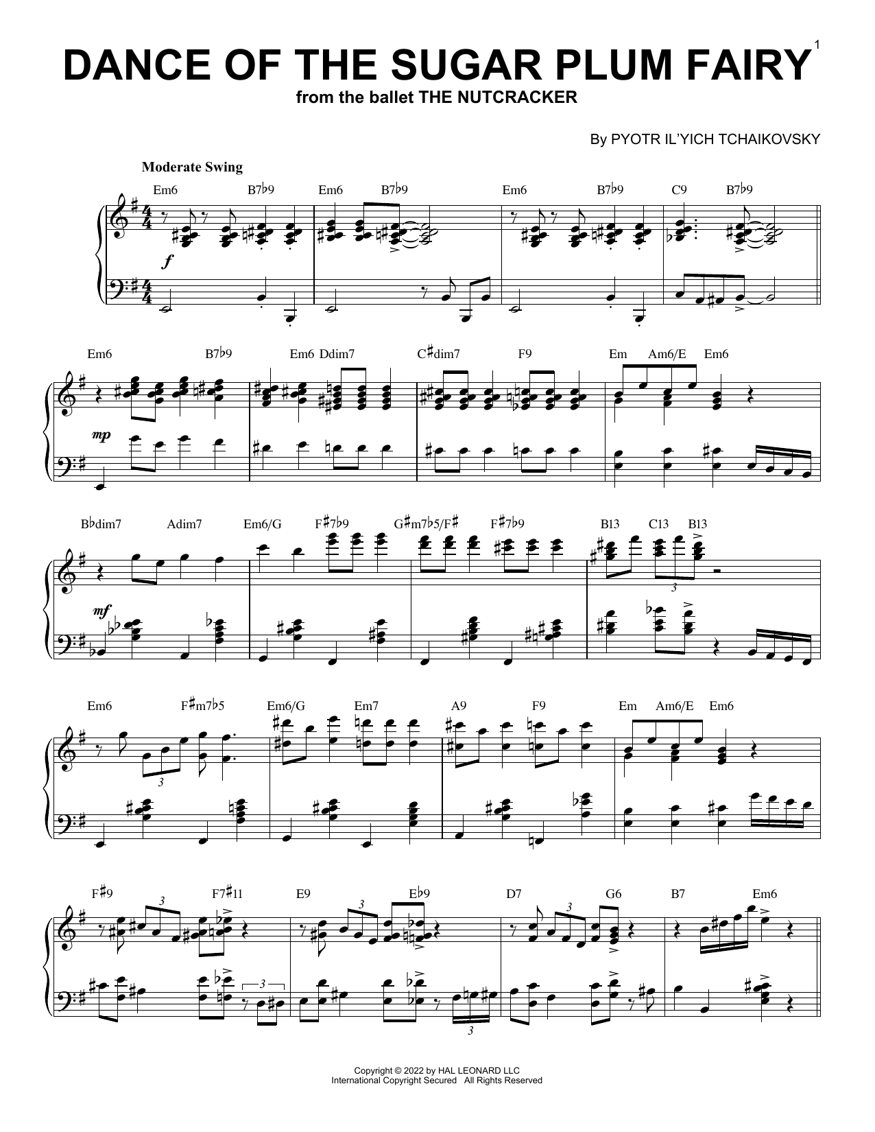 Download Pyotr Il'yich Tchaikovsky Dance Of The Sugar Plum Fairy, Op. 71a [Jazz version] (arr. Brent Edstrom) Sheet Music and learn how to play Piano Solo PDF digital score in minutes