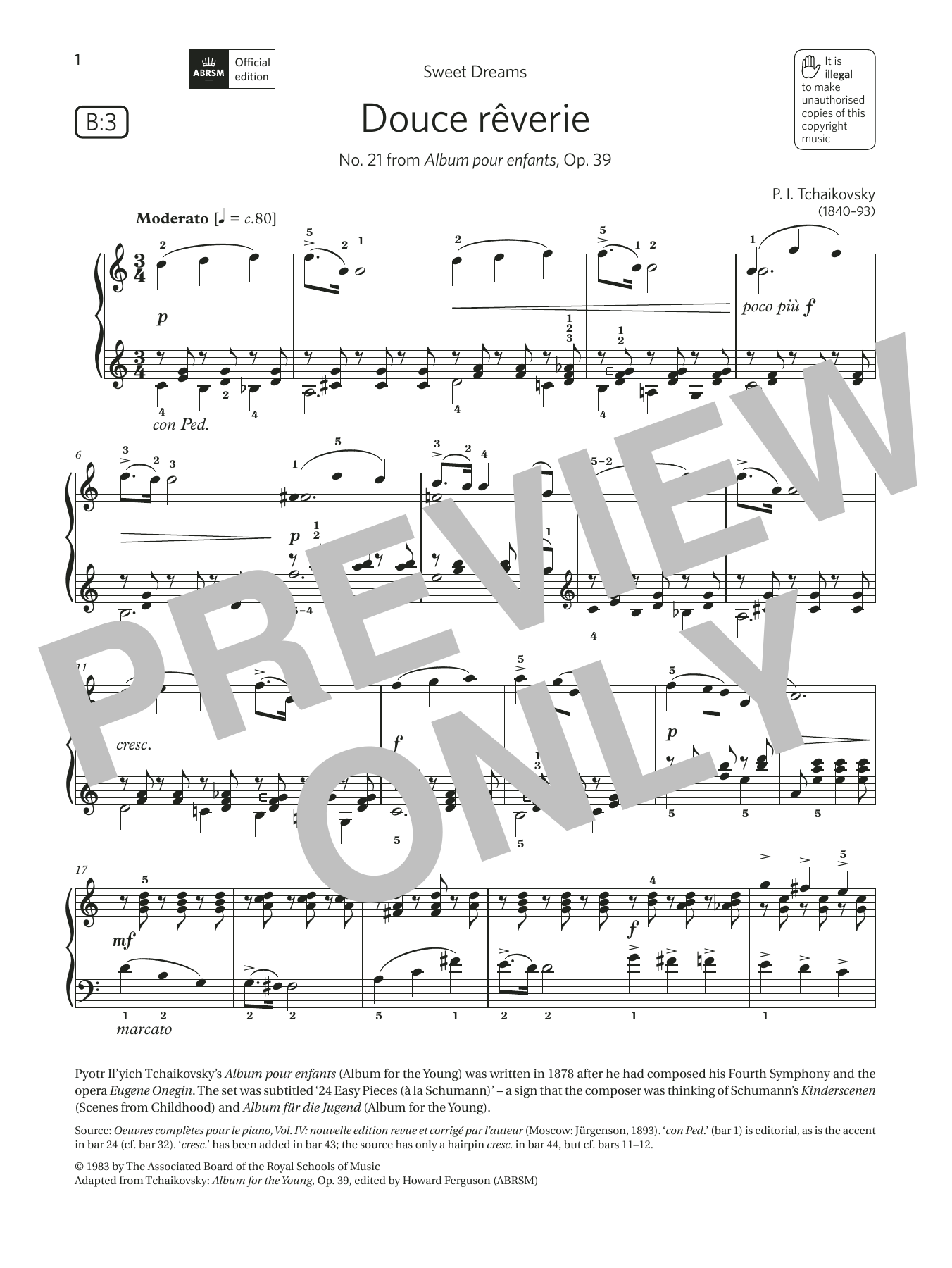 Download Pyotr Il'yich Tchaikovsky Douce rêverie (Grade 5, list B3, from the ABRSM Piano Syllabus 2021 & 2022) Sheet Music and learn how to play Piano Solo PDF digital score in minutes