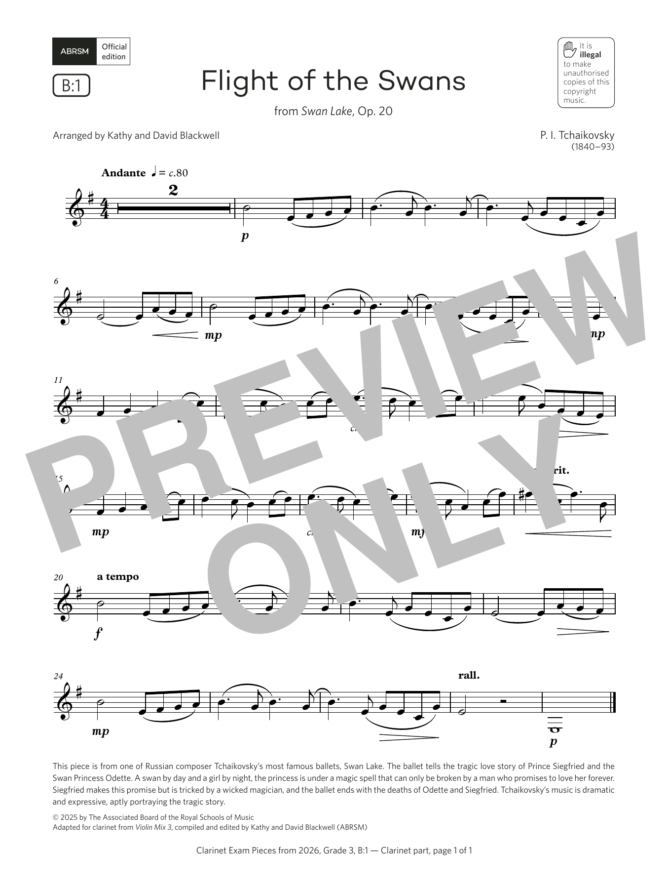 Download Pyotr Il'yich Tchaikovsky Flight of the Swans (Grade 3, list B1, from the ABRSM Clarinet Syllabus from 202 Sheet Music and learn how to play Clarinet Solo PDF digital score in minutes
