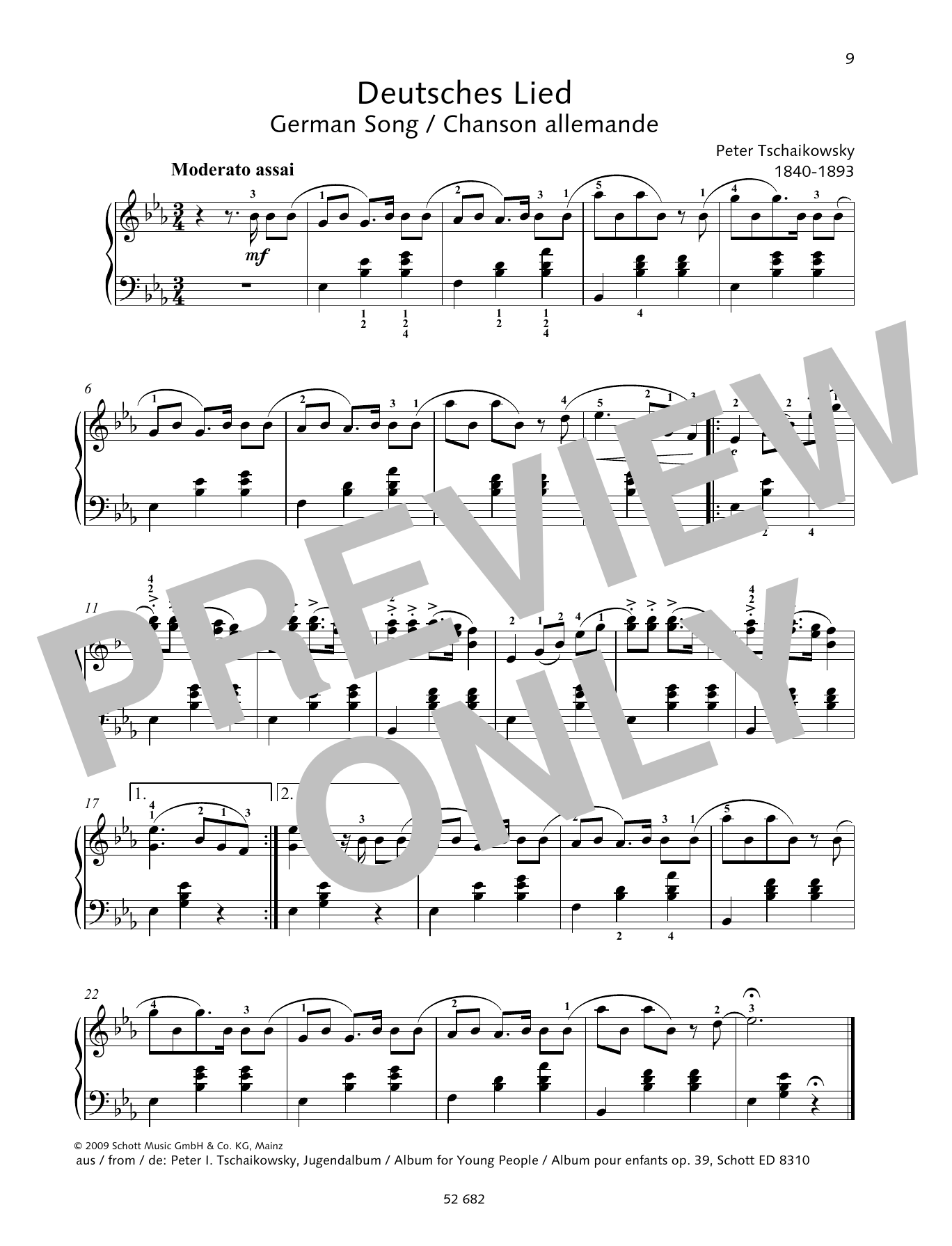 Download Pyotr Il'yich Tchaikovsky German Song Sheet Music and learn how to play Piano Solo PDF digital score in minutes