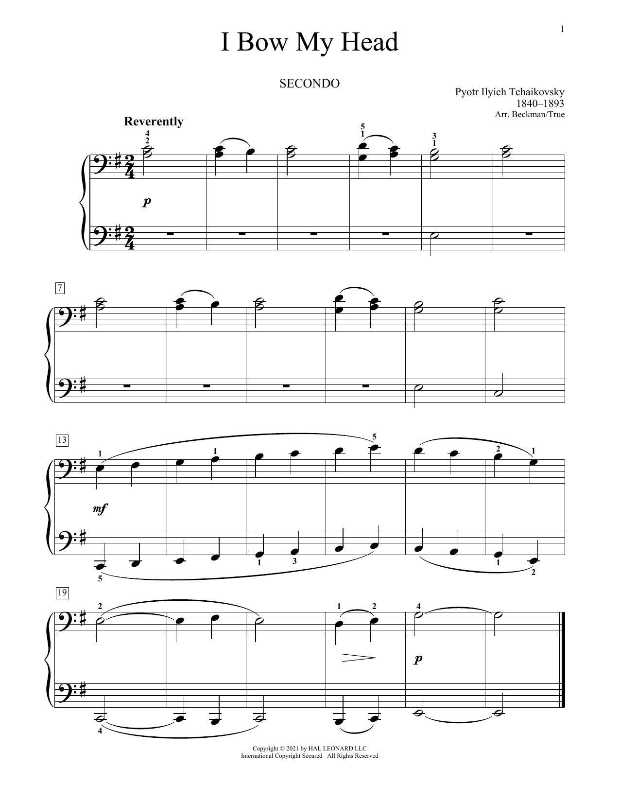 Download Pyotr Ilyich Tchaikovsky I Bow My Head Sheet Music and learn how to play Piano Duet PDF digital score in minutes