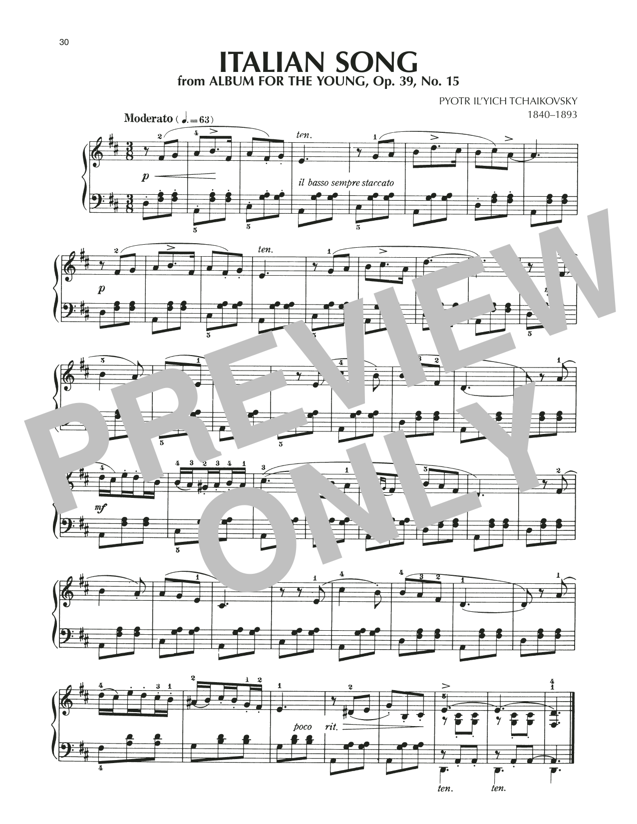 Download Pyotr Il'yich Tchaikovsky Italian Song, Op. 39, No. 15 Sheet Music and learn how to play Piano Solo PDF digital score in minutes