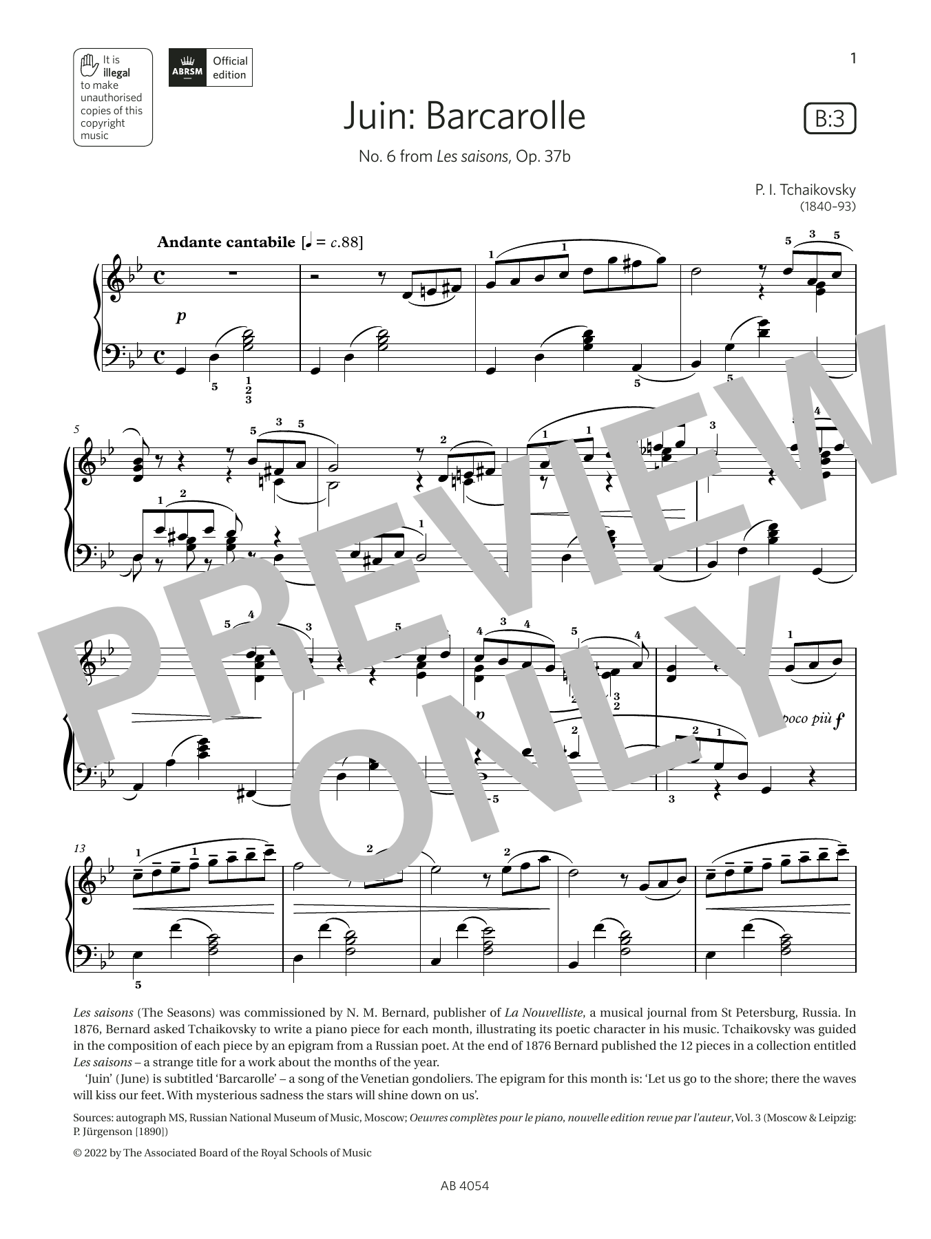 Download Pyotr Il'yich Tchaikovsky Juin: Barcarolle (Grade 8, list B3, from the ABRSM Piano Syllabus 2023 & 2024) Sheet Music and learn how to play Piano Solo PDF digital score in minutes