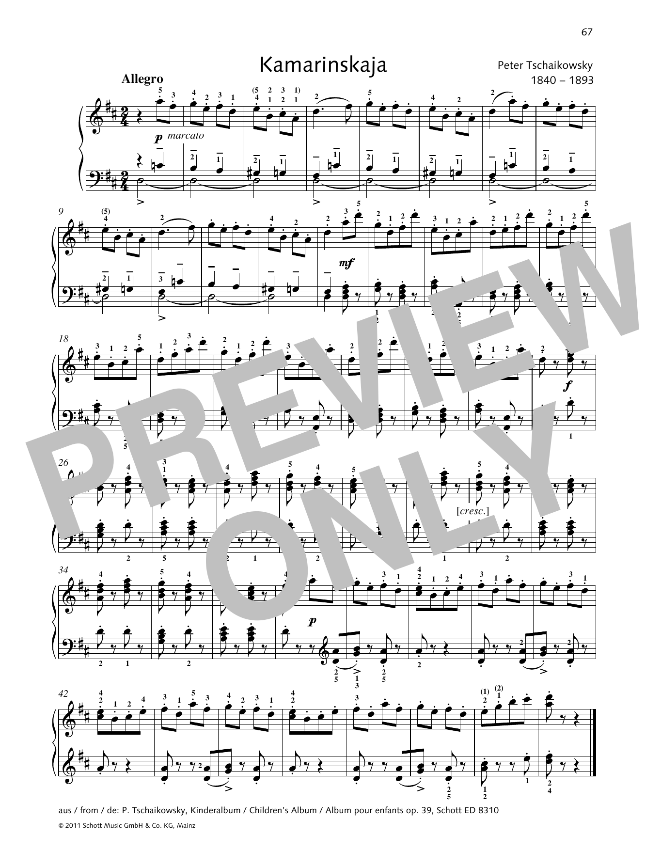 Download Pyotr Il'yich Tchaikovsky Kamarinskaja Sheet Music and learn how to play Piano Solo PDF digital score in minutes