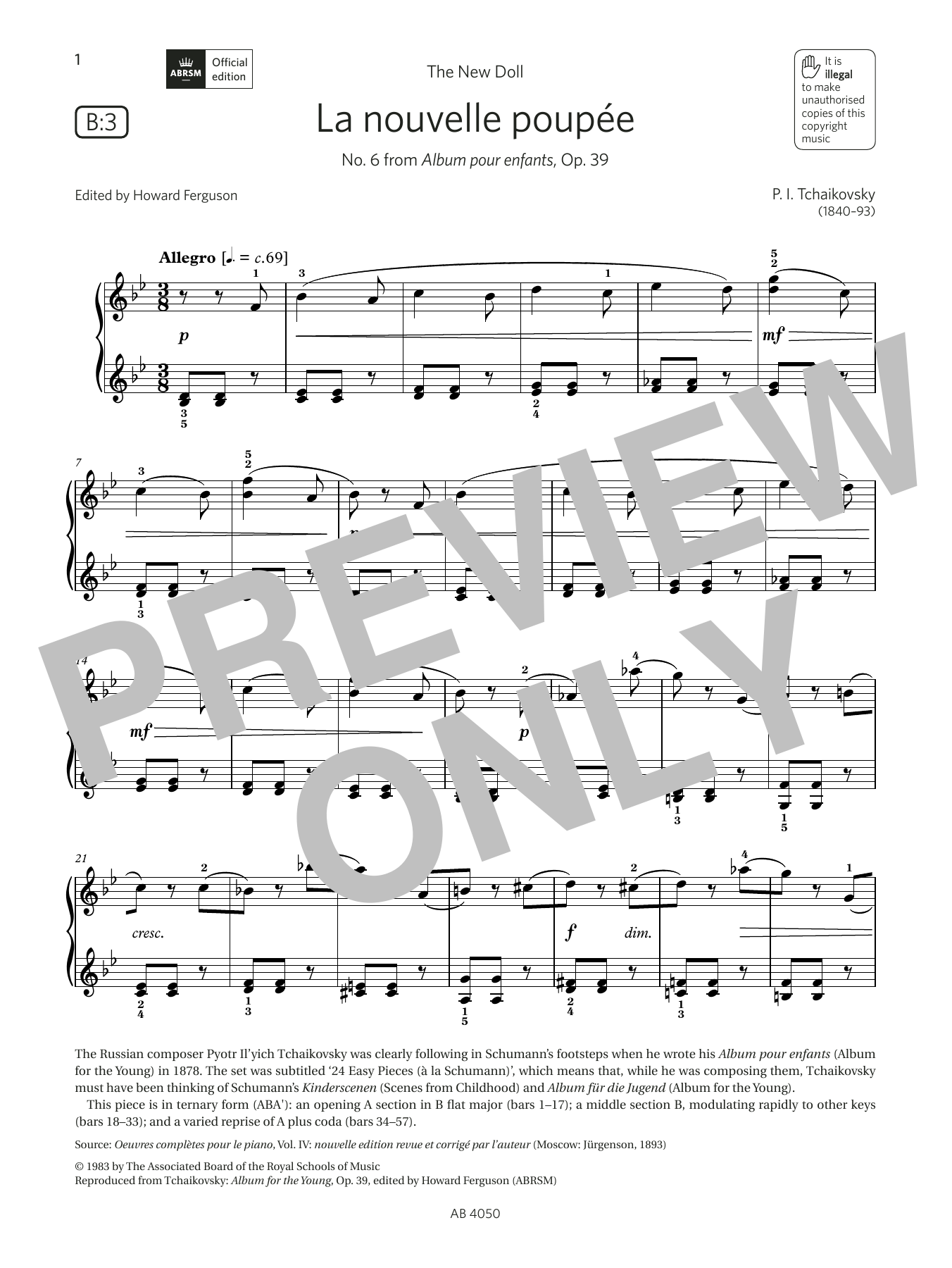 Download Pyotr Il'yich Tchaikovsky La nouvelle poupée (Grade 4, list B3, from the ABRSM Piano Syllabus 2023 & 2024 Sheet Music and learn how to play Piano Solo PDF digital score in minutes