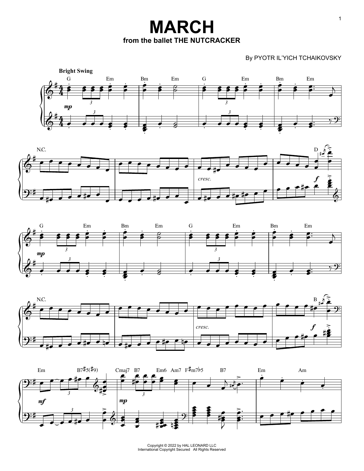 Download Pyotr Il'yich Tchaikovsky March, Op. 71a [Jazz version] (arr. Brent Edstrom) Sheet Music and learn how to play Piano Solo PDF digital score in minutes