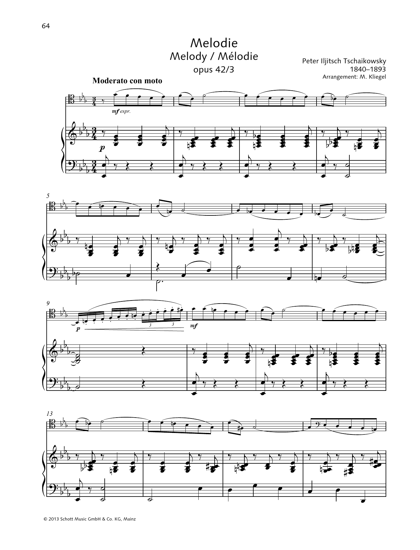 Download Pyotr Il'yich Tchaikovsky Melody Sheet Music and learn how to play String Solo PDF digital score in minutes