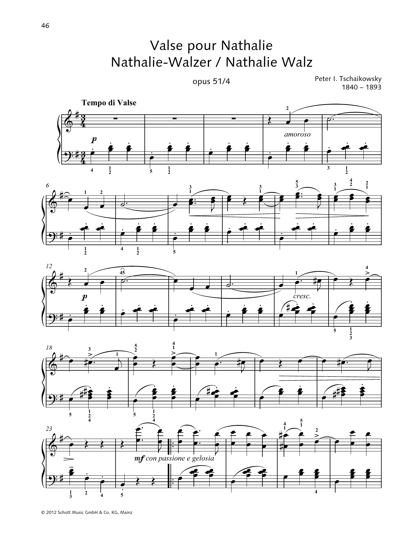 Download Pyotr Il'yich Tchaikovsky Nathalie Waltz Sheet Music and learn how to play Piano Solo PDF digital score in minutes