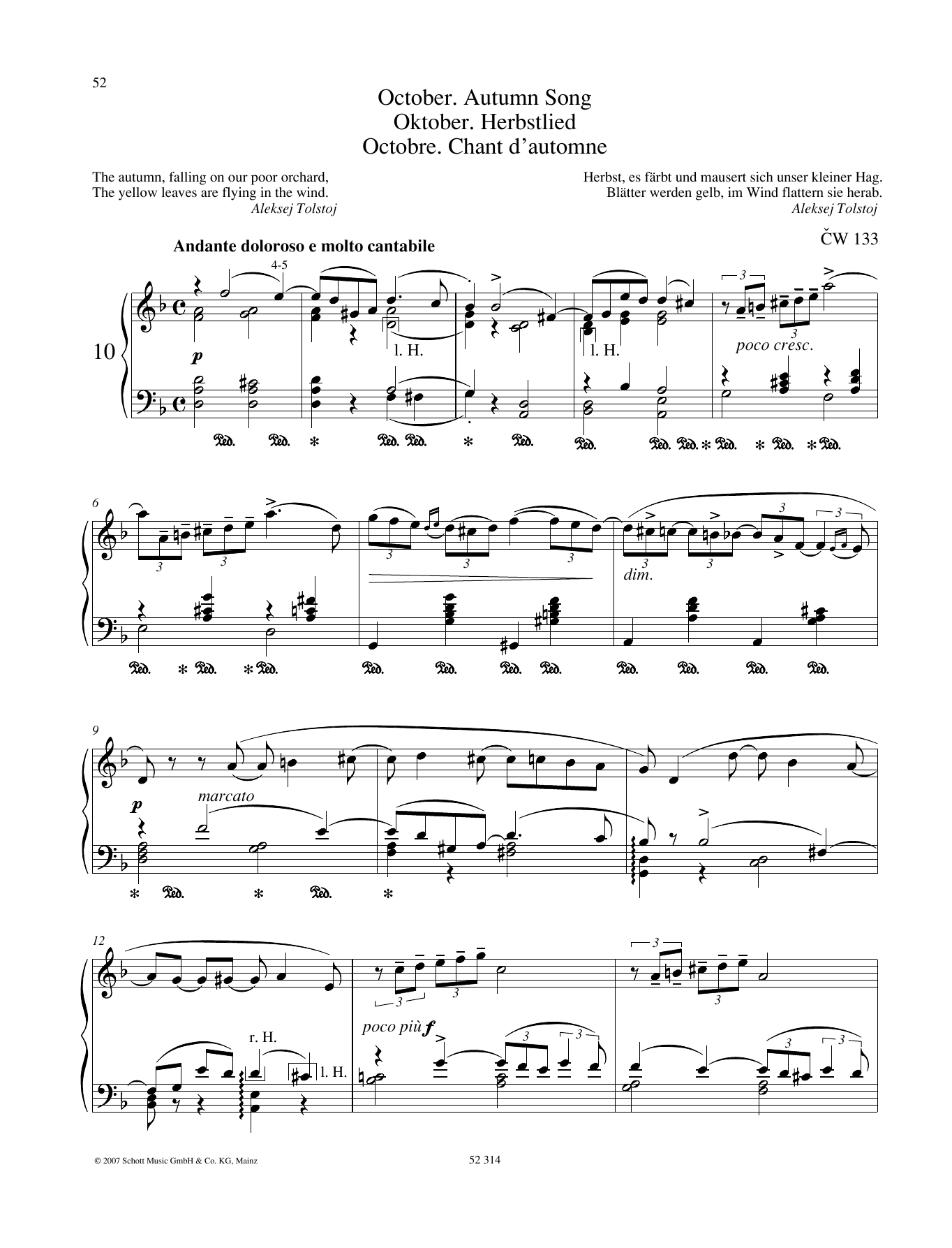 Download Pyotr Il'yich Tchaikovsky October Sheet Music and learn how to play Piano Solo PDF digital score in minutes