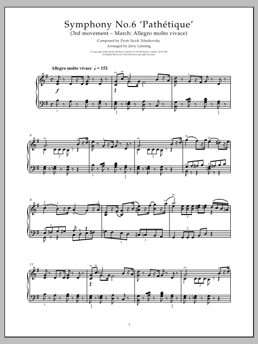 Download Pyotr Ilyich Tchaikovsky Third Movement of Symphony No. 6, 'Pathetique' Sheet Music and learn how to play Piano PDF digital score in minutes